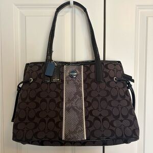 Coach Black Signature Python Stripe Carryall shoulder Bag 14x10x6 hobo
